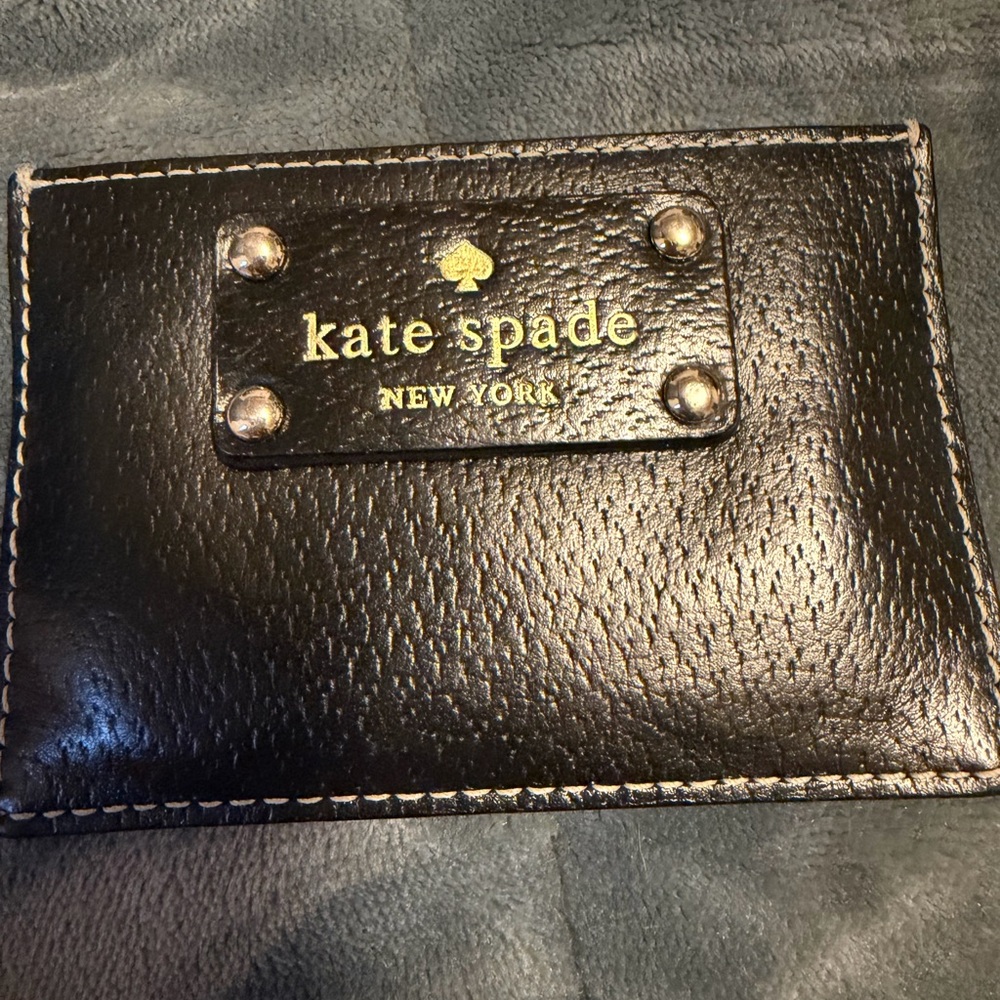 kate spade Black Leather Card Holder with Gold Logo Plate